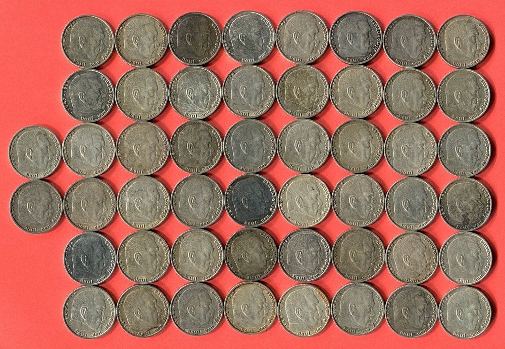 Deutsches Reich 250 Reichsmark 1936 1939 Lot Von 50 X 5 Reichsmark Drittes Reich Kursmuenze Hindenburg Mit Hakenkreuz Durchschnitt Ss Bitte Original Bilder Ansehen Ma Shops