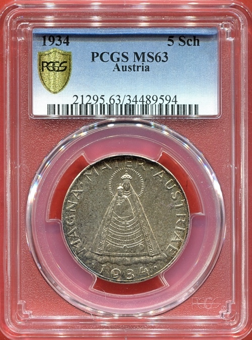 5 Schilling 1934 Oesterreich MAGNA MATER AUSTRIAE PCGS MS63