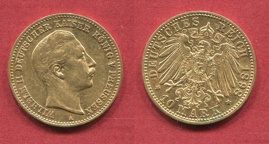 Deutsches Reich 10 Mark, Gold 1898 A Wilhelm II. Deutscher Kaiser Regular Strike Kursmünze ss+ Deutsches Reich 10 Mark, Gold 1898 A Wilhelm II. Deutscher Kaiser Regular Strike Kursmünze ss+
