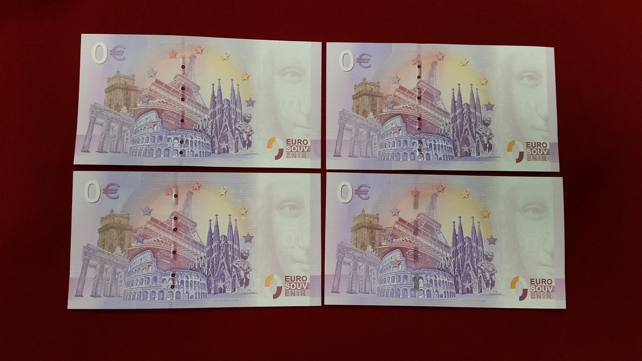 4 x 0 Euro Scheine 2017/ 2018 Verschiedene Länder Tourist Banknotes Banknoten Vier Stück ...