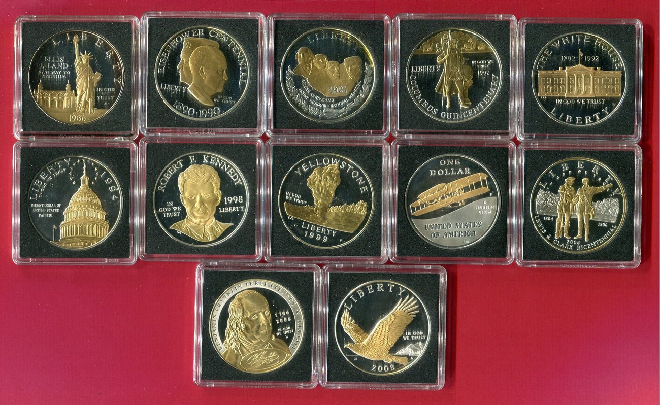 USA Lot von 12 x 1 Dollar Commemorative Coins 1986 - 2008 Gedenkmünzen