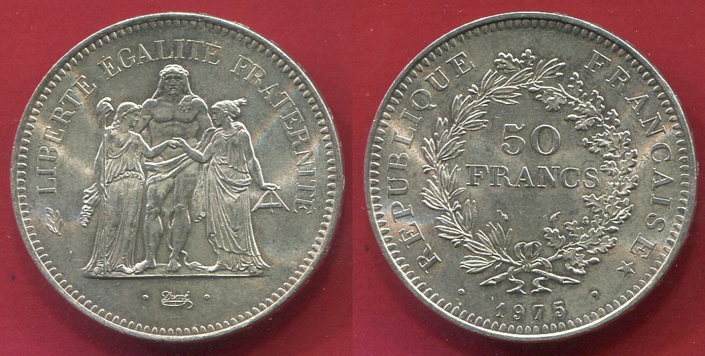 Valeur Piece 50 Francs Argent Hercule 1975