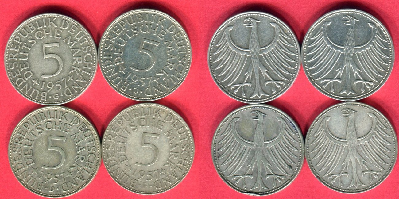 Bundesrepublik Deutschland 4 x 5 DM Silberadler komplett 1957 4 x 5