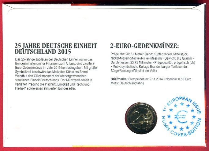 25 Jahre Wir Sind Ein Volk 2 Euro Münze Bundesrepublik Deutschland 2 Euro Gedenkmünze 2015 25 Jahre Deutsche