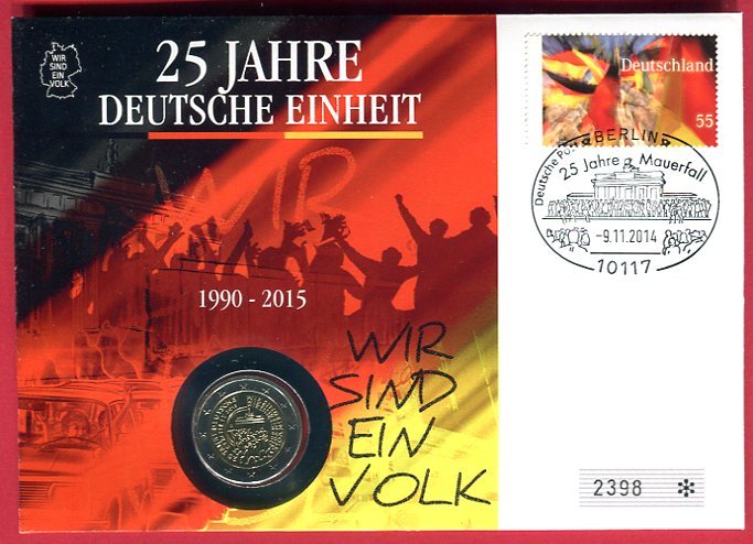 25 Jahre Wir Sind Ein Volk 2 Euro Münze Bundesrepublik Deutschland 2 Euro Gedenkmünze 2015 25 Jahre Deutsche