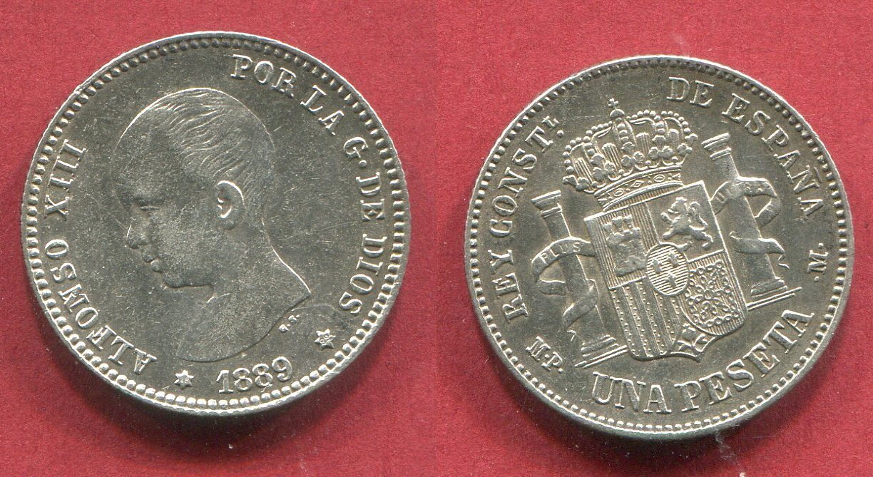 Spanien 1 Peseta 1889 Alfonso XIII. vz min kr. | MA-Shops