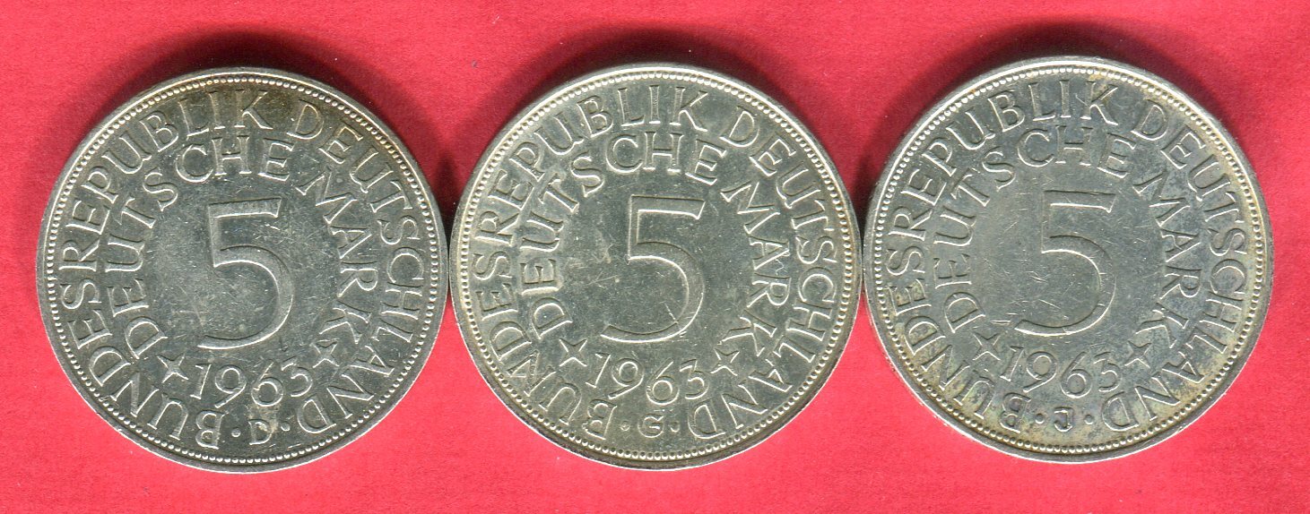 Bundesrepublik Deutschland 3 x 5 DM Silberadler 1963 3 x 5 Mark