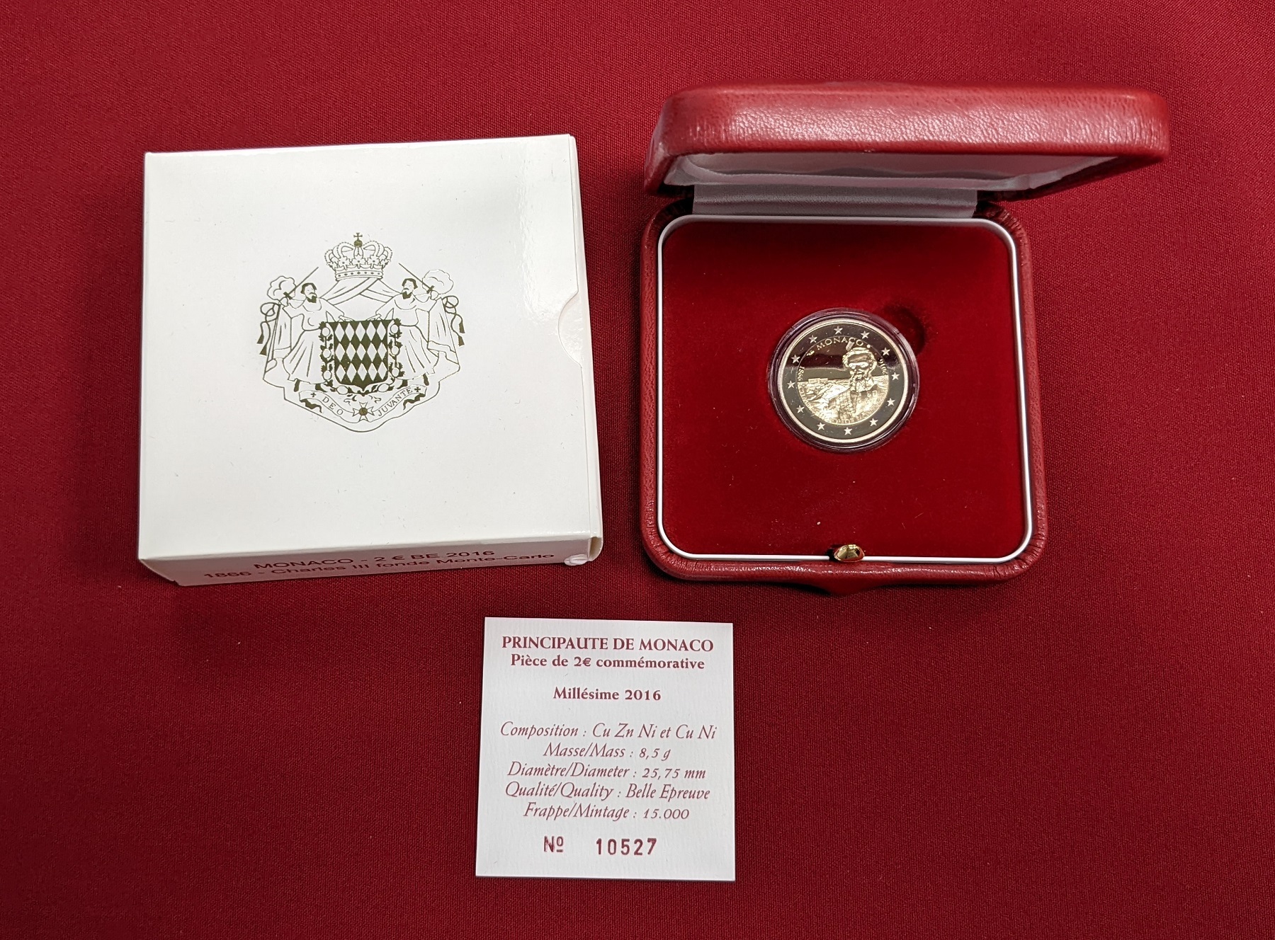 Monaco 2 Euro Gedenkmünze 2016 150 Jahre MonteCarlo PP Polierte Platte mit Box, Zert. und Monaco 2 Euro Gedenkmünze 2016 150 Jahre MonteCarlo PP Polierte Platte mit Box, Zert. und