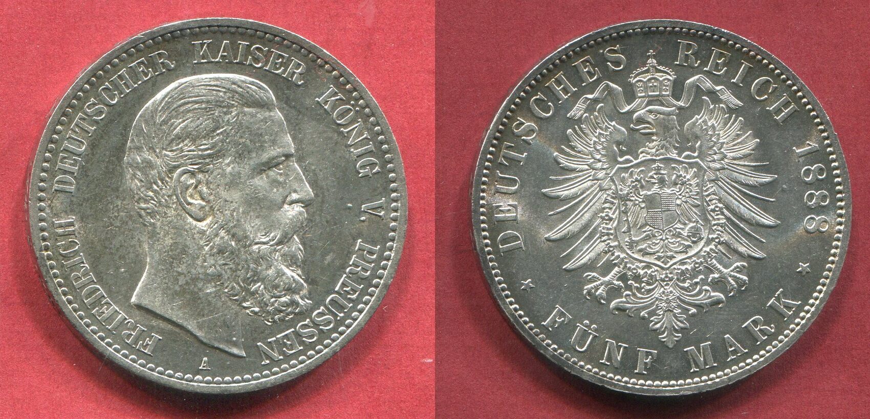 Preu en Prussia German Empire 5 Mark Silberm nze Kursm nze 1888 A Preu en Prussia German Empire 5 Mark Silberm nze Kursm nze 1888 A