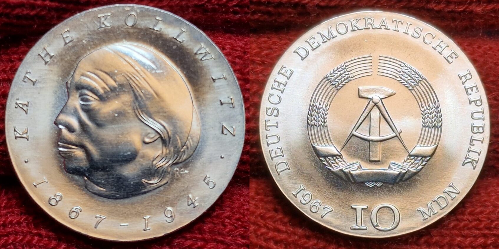 Eastern Germany DDR GDR 10 Mark Fehlprägung 1967 Käthe Kollwitz FP ...