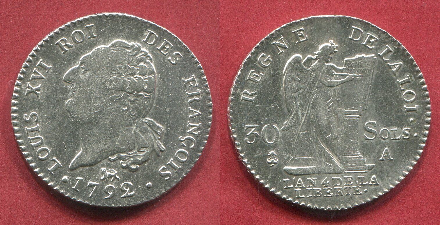 Frankreich France 30 Sols 1792 A Ludwig Louis XVIII. Roi des Francois