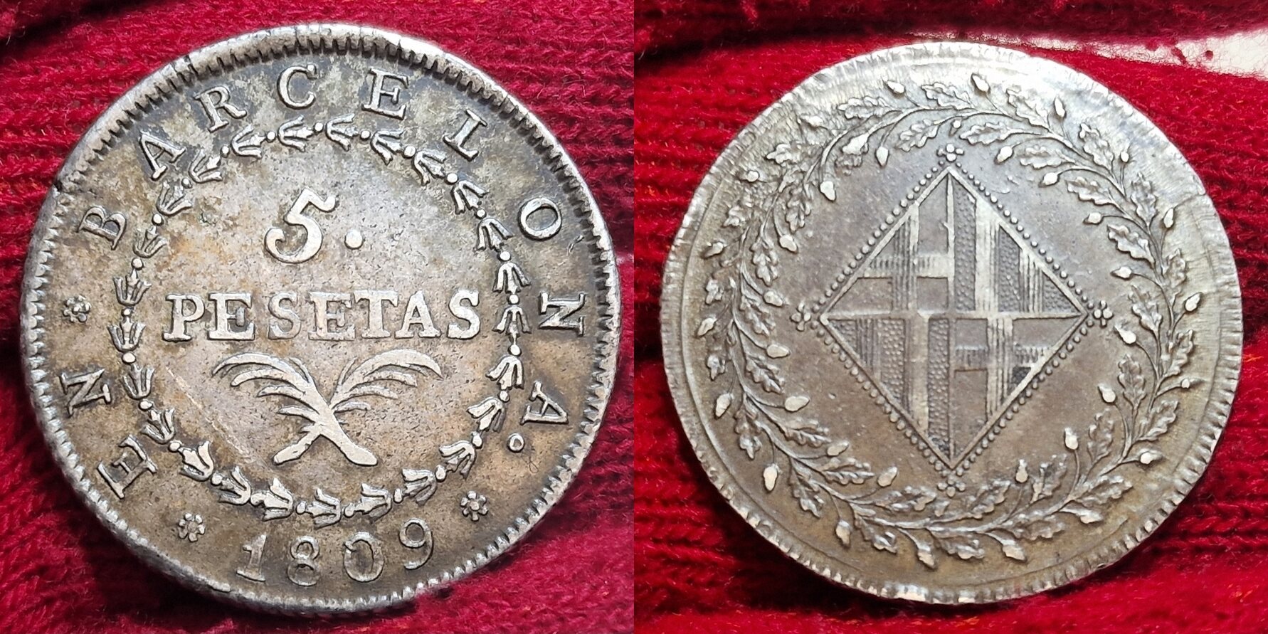 Spanien Franz sische Besetzung Barcelona 5 Pesetas 1809 Joseph Napoleon spanien-franz-sische-besetzung-barcelona-5-pesetas-1809-joseph-napoleon