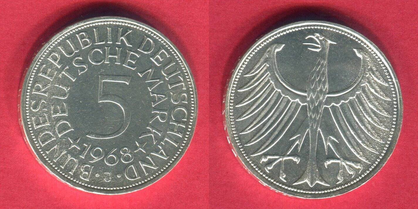 5 Mark 1968 F BRD Silberadler Heiermann 11,2 G .625 Silber KM#112 K020425G