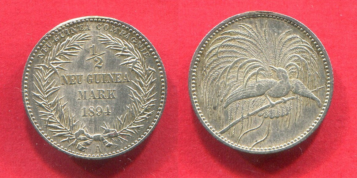 Deutsch Neuguinea Neu Guinea 1/2 Mark 1894 Paradiesvogel Eingeschmolzen