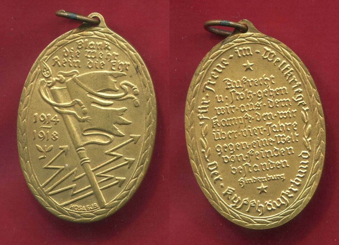 Deutschland Tragbare Hochovale Medaille 1914 1918 Datiert Kyffhäuser