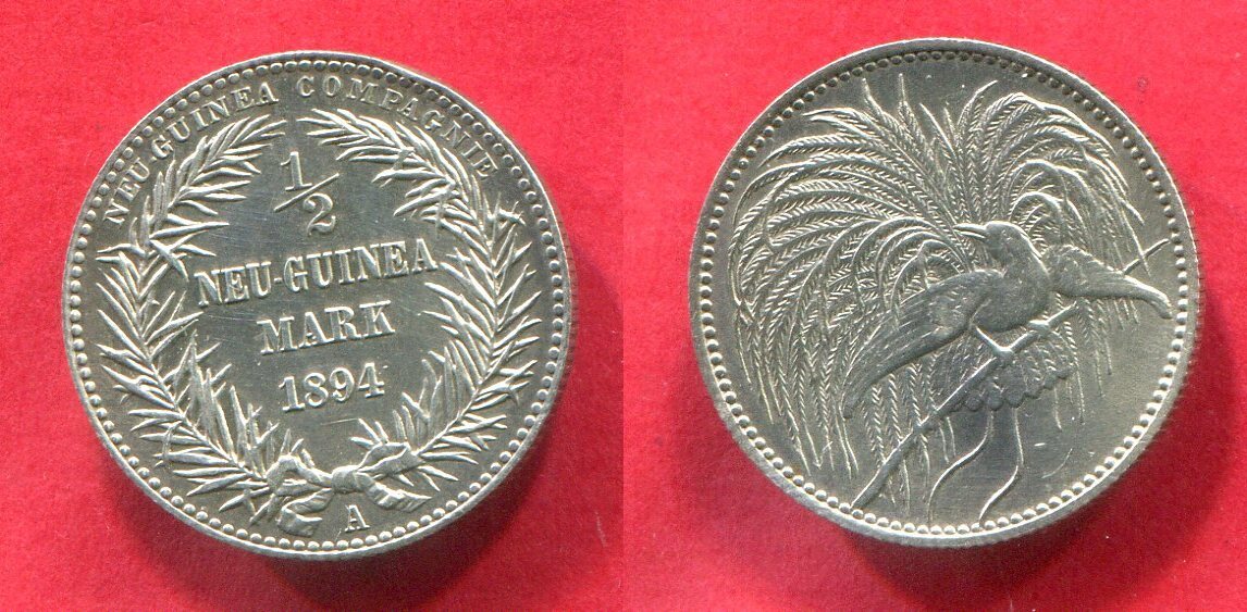 Deutsch Neuguinea Neu Guinea 1/2 Mark 1894 Paradiesvogel Eingeschmolzen