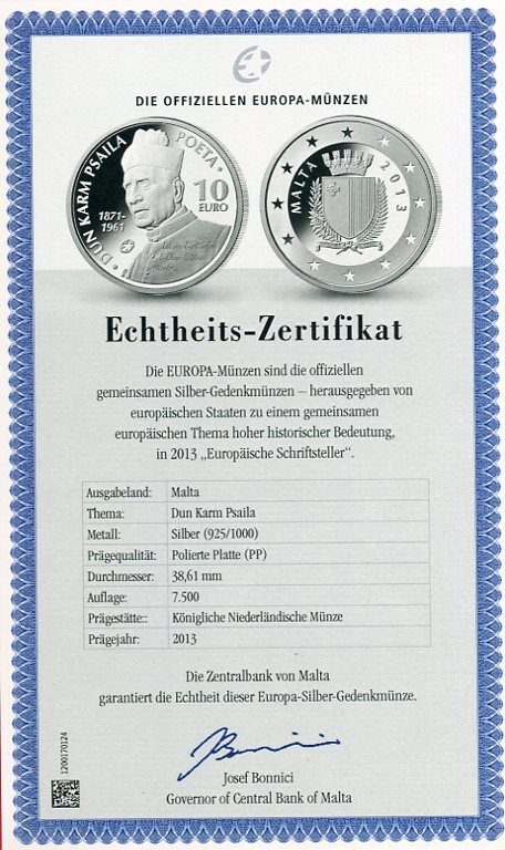 Malta 10 Euro Silbermünze 2013 Dun Karm Psaila - Europäische ...