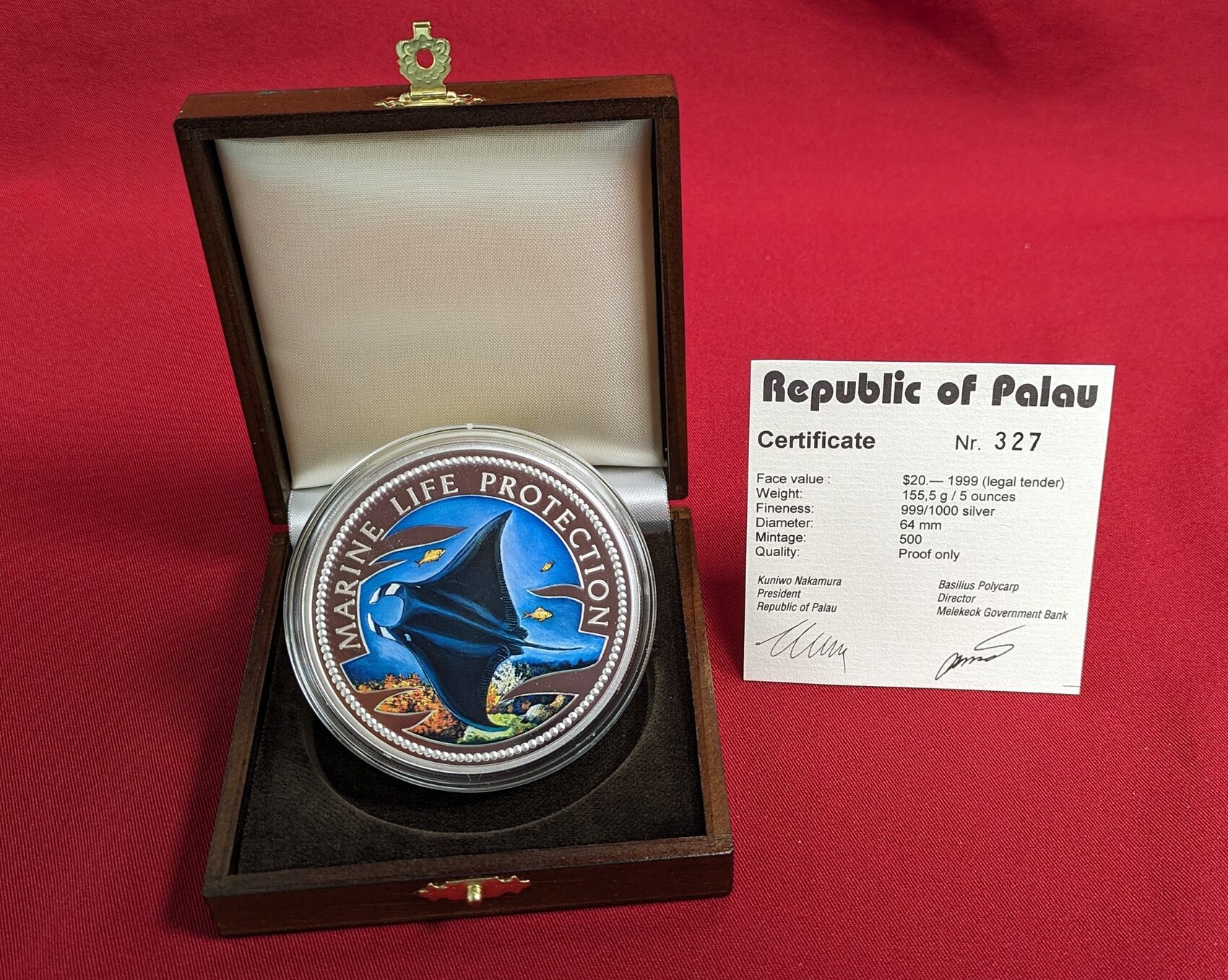 Palau 20 Dollar Silbermünze - 5 oz Silver Proof Coin 1999 Marine Life ...