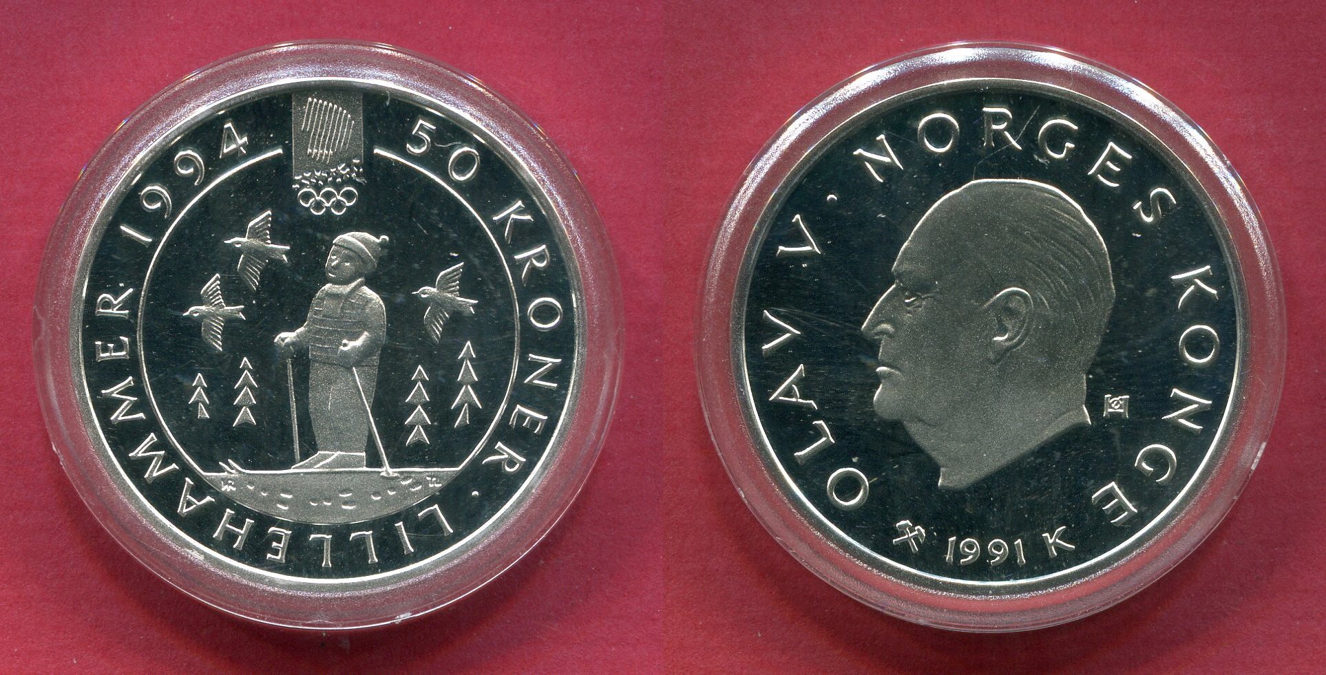 Norwegen 50 Kronen Silbermünze 1991 Olympische Winterspiele Lillehammer