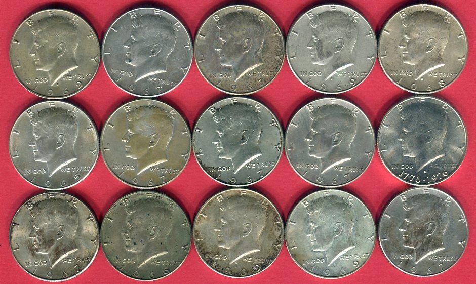 USA Lot 15 x 1/2 Dollar - Half Dollars diverse Jahre Kennedy Halbdollar ...