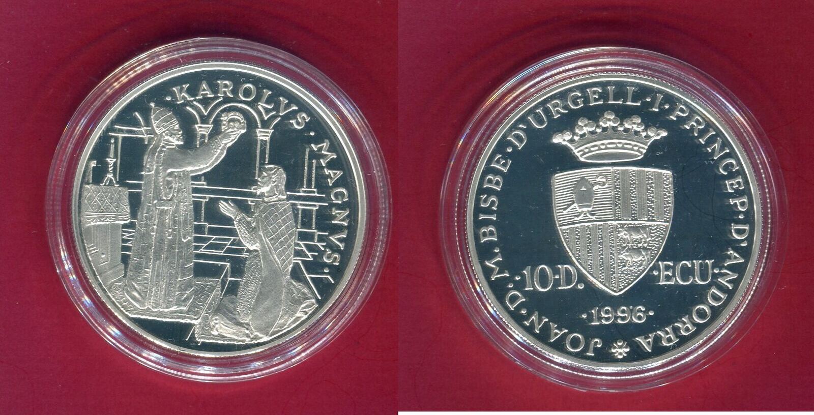 Andorra 10 Diners / 1 ECU 1996 Krönung Karl der Große Polierte Platte ...