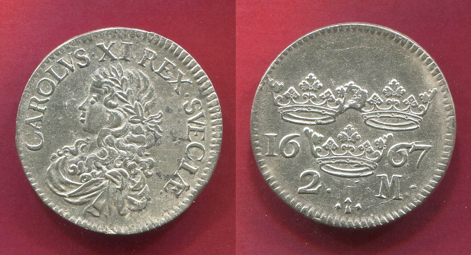 Schweden Sweden 2 Mark Silber 1667 Karl XI. 1660 - 1697 Arab number ...