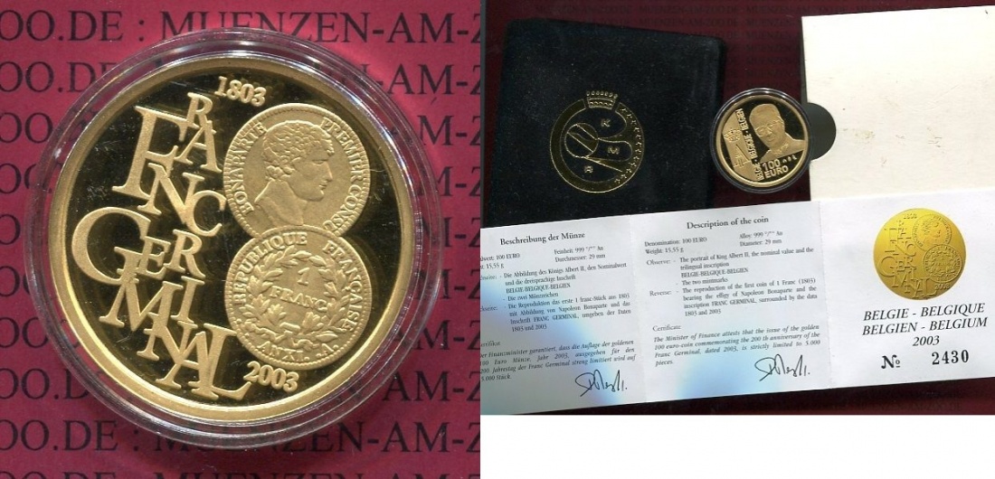 Belgien Belgium Euro Gold Unze Belgien Euro Gold Franc Germinal In