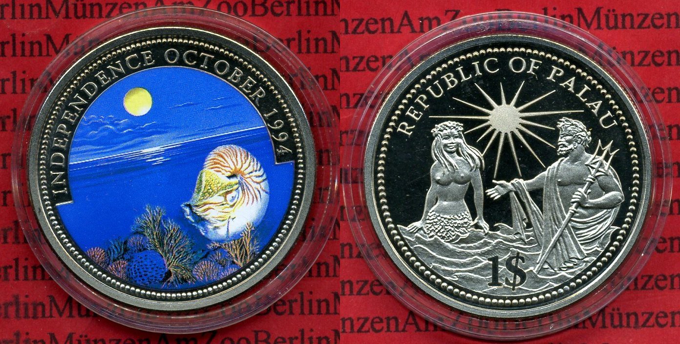 1 Dollars Farbmünze Palau 1 1994 Cu/Ni, Farbmünze Marine Life