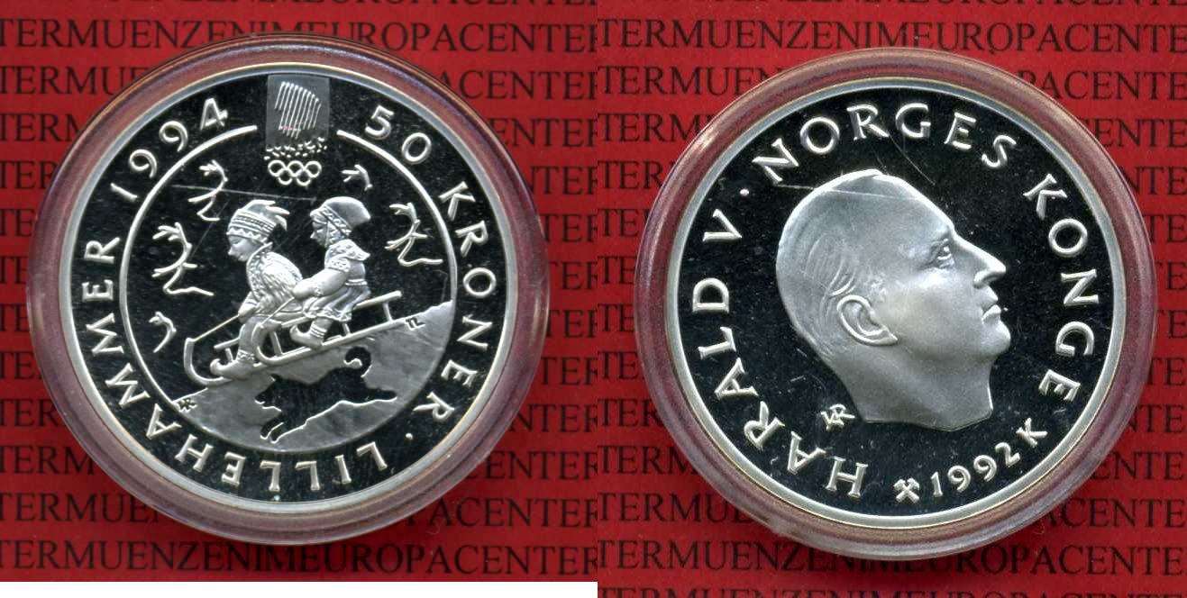 Norwegen Norway 50 Kroner Silbermünze 1992 Olympiade ...