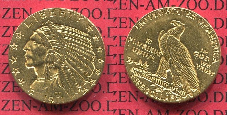 Indian Head' Münze 5 Dollar Medaille Vergoldet Inkl. Münzkapsel