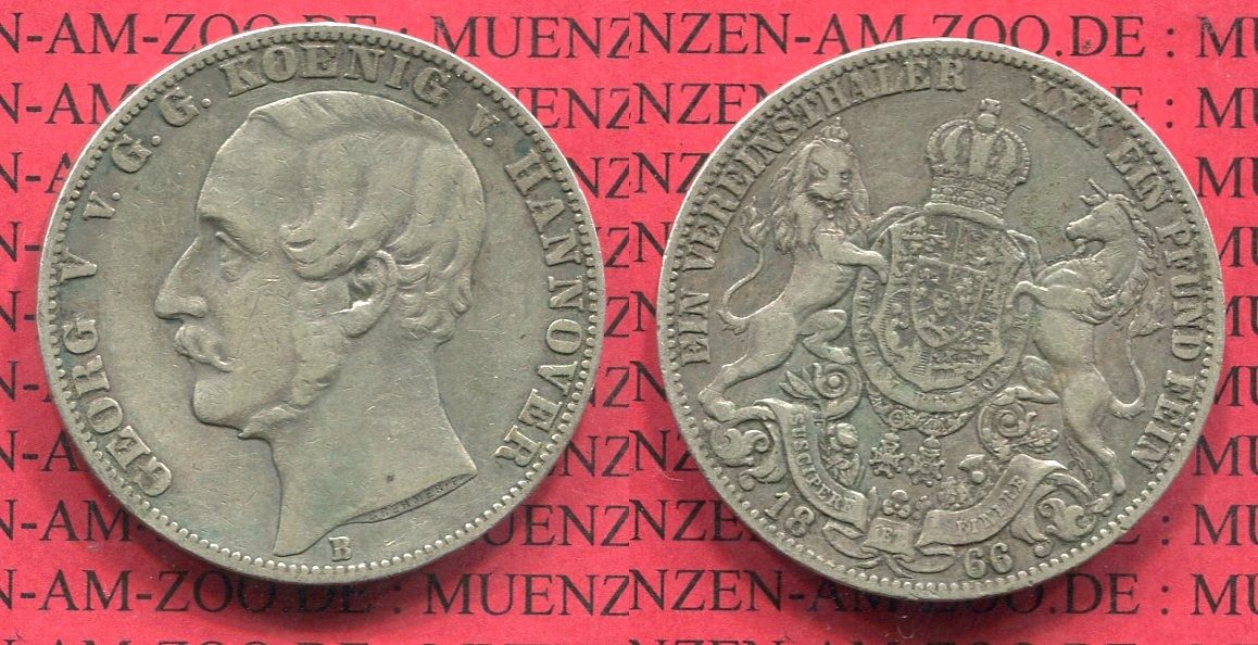 Hannover 1 Vereinstaler 1866 B Georg V. Thun 174 Sehr Schön Nicht ...