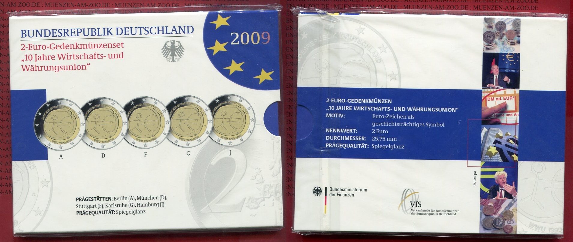 Bundesrepublik Deutschland, Germany FRG 2 Euro Gedenkmünzen Währungsunion Satz 2009