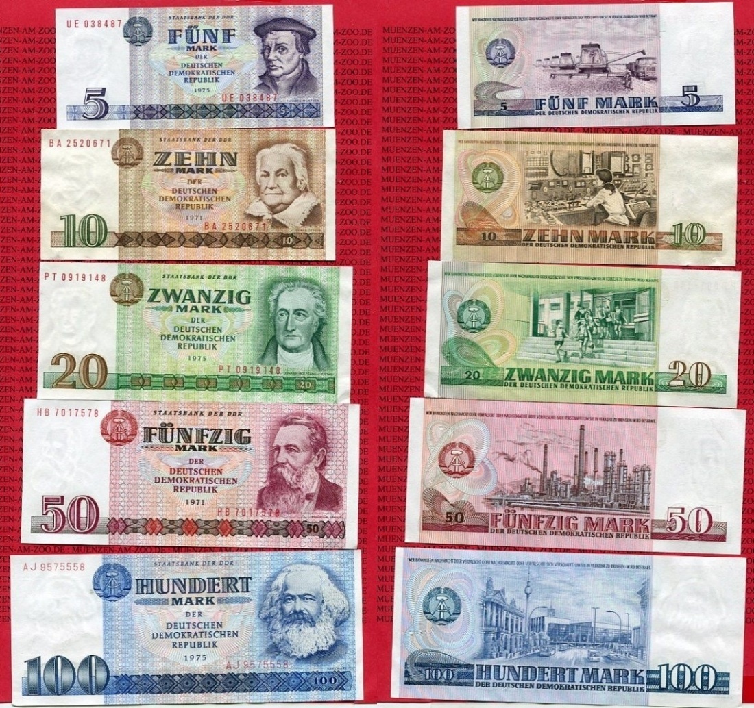 Der letzte Banknotensatz der DDR kassenfrisch 5 Werte 