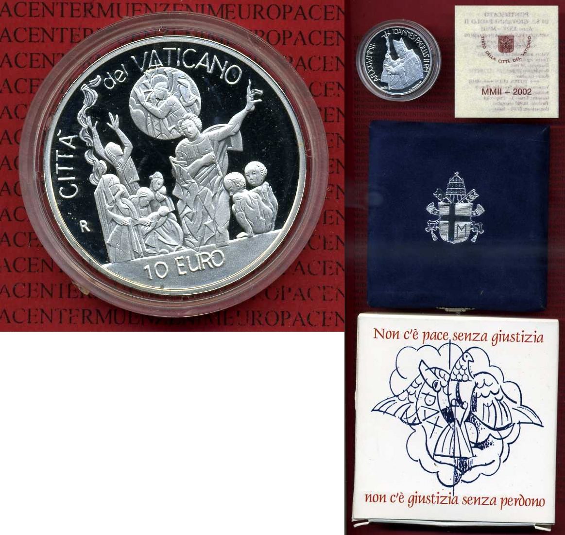 Vatikan, Vatican 10 Euro Silbermünze Vatikan 10 Euro 2002 Papst Johannes Paul II. Silber Vatikan, Vatican 10 Euro Silbermünze Vatikan 10 Euro 2002 Papst Johannes Paul II. Silber