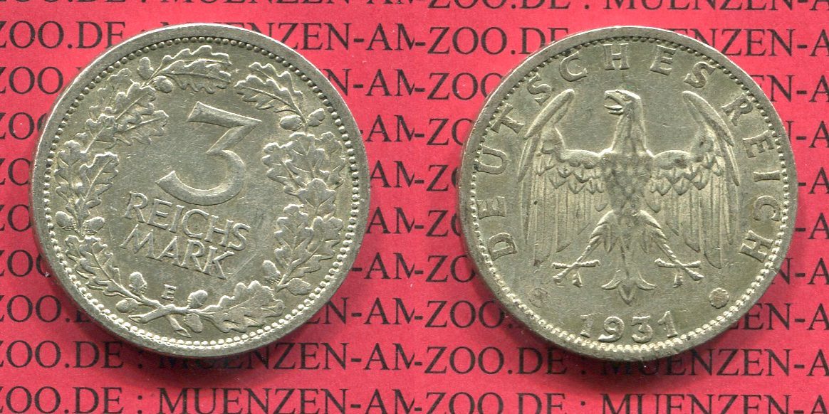 Weimarer Republik Deutsches Reich 3 Mark Kursmünze 1931 E Silber sehr schönvorzüglich, nicht Weimarer Republik Deutsches Reich 3 Mark Kursmünze 1931 E Silber sehr schönvorzüglich, nicht