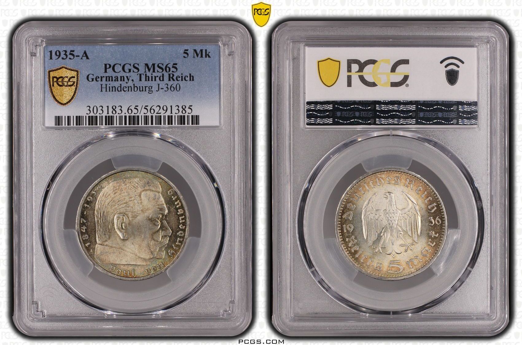 Germany, Third Reich III. Reich 5 Mark Silber 1935 A Hindenburg MS65 ...