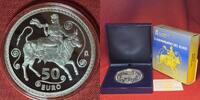Spanien Spain 50 Euro 5 Unzen Silber 5 Ounces Silver 10th Anniversary of the Euro Coinage 10 Jahre Euro Münzen -