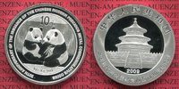 China Volksrepublik, PRC 10 Yuan Panda 1 Unze Silber Jubiläum China Panda 10 Yuan 2009 1 Unze Silber Stempelglanz 30 Jahre Panda Coins
