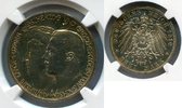Sachsen Weimar Eisenach NGC Zertifiziert 3 Mark Silber Gedenkmünze Sachsen Weimar Eisenach 3 Mark 1910 Hochzeit mit Feodora, J. 162,