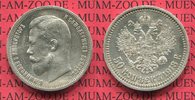 Rußland Russia 1/2 Rubel 50 Kopeken half Rouble Rußland 1/2 Rubel 50 Kopeken 1913 Nikolaus II. Silber