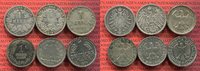 Deutsches Reich bis BRD 6 x 1 Mark Kursmünzen 6 x 1 Mark Lot 6 verschiedene Typen Silber und Ku/Ni 1874 - 1978