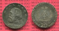 DDR East Germany 20 Mark Silbermünze DDR 100. Geburtstag von Karl Marx, Tolle Patina, Monster Toner !