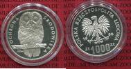 Polen, Poland 500 Zloty Silbermünze Silver Bedrohte Tierwelt, Eule sehr selten ! Owl Environment Protection Probe Pattern -