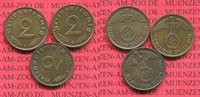 III. Reich, Weimarer Republik 2 Pfennig Kursmünze mit Hoheitszeichen Jahrgang Komplett mit Reichsadler all 1936 Mintmarks 3 Stück