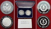 DDR, GDR Eastern Germany 2 x 20 Mark Silbermünzen Historisches Stadtsiegel PP Set 750 Jahre Berlin