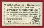 Wertbeständiges Notgeld 20 Goldpfennige Hohenstein Ernstthal Fa. G.F. Beck -