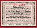Wertbeständiges Notgeld 0,21 Goldmark 1/20 Dollar Wetzlar Handelskammer -