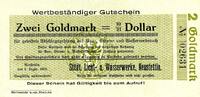 Wertbestaendiger Gutschein Zwei Goldmark Zehn Einundzwanzigstel Dollar Staedtische Licht- und Wasserwerke Neustettin -