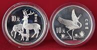 China 2 x 10 Yuan Silber Münzset China Tierschutz Kranich und Hirsch -