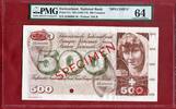 Schweiz, Switzerland 500 Franken Spezimen 1961-1974 Jungbrunnen PCGS choice Unc 64